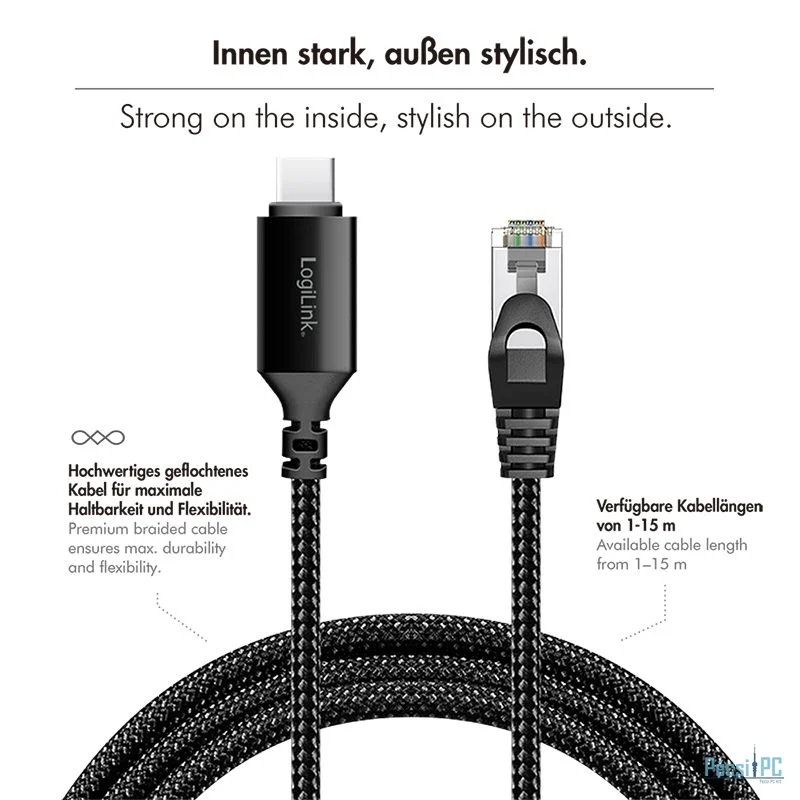 Logilink USB 3.2 Type-C Ethernet cable 7,5m Black/Grey