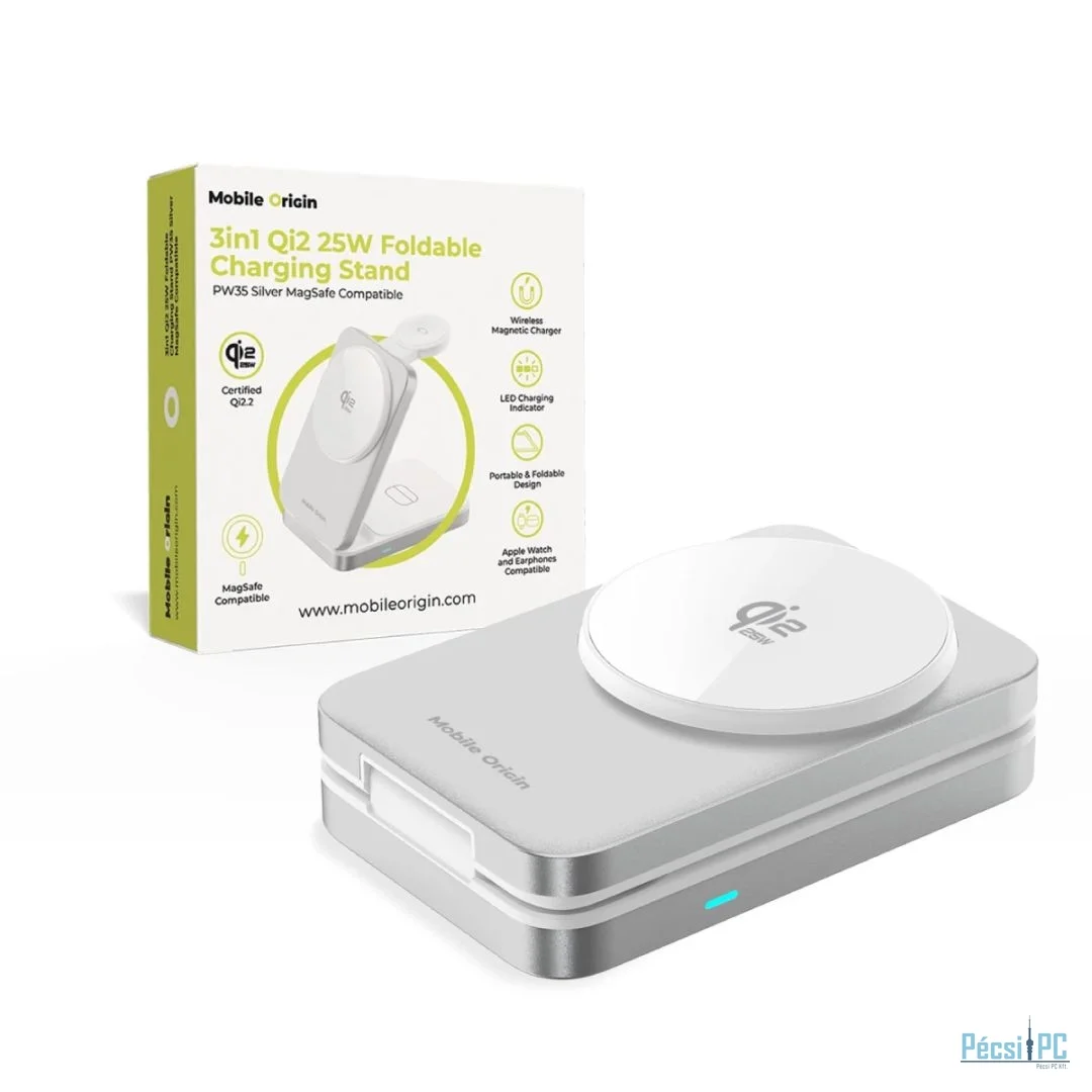Mobile Origin 3in1 Qi2 MagSafe Compatible Foldable Charging Stand 25W PW35 Silver