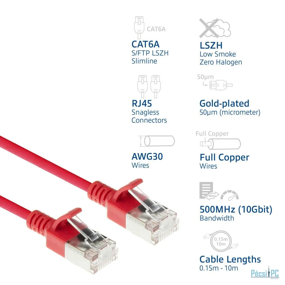 ACT CAT6A S-FTP Patch Cable 0,5m Red