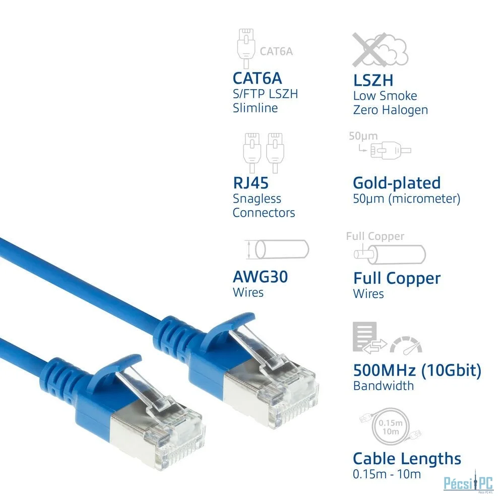ACT CAT6A S-FTP Patch Cable 1m Blue