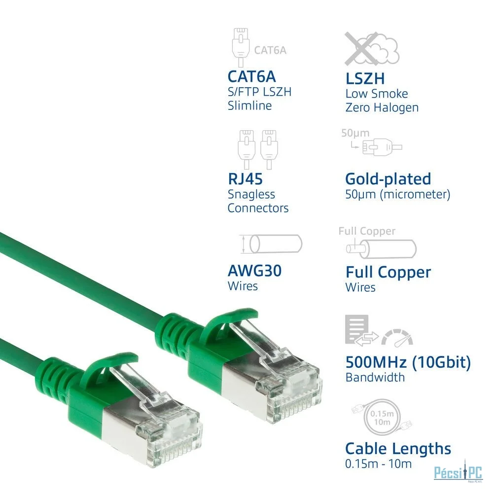 ACT CAT6A S-FTP Patch Cable 5m Green