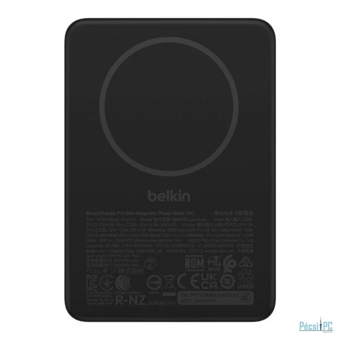 Belkin BoostCharge Slim Magnetic 10000mAh PowerBank with Qi2 Black
