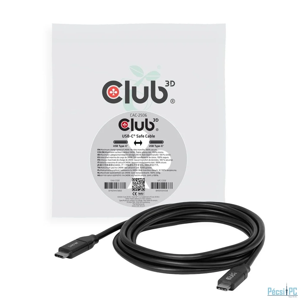 Club3D CAC-2506 USB-C Safe Cable 240W No Data 2m Black