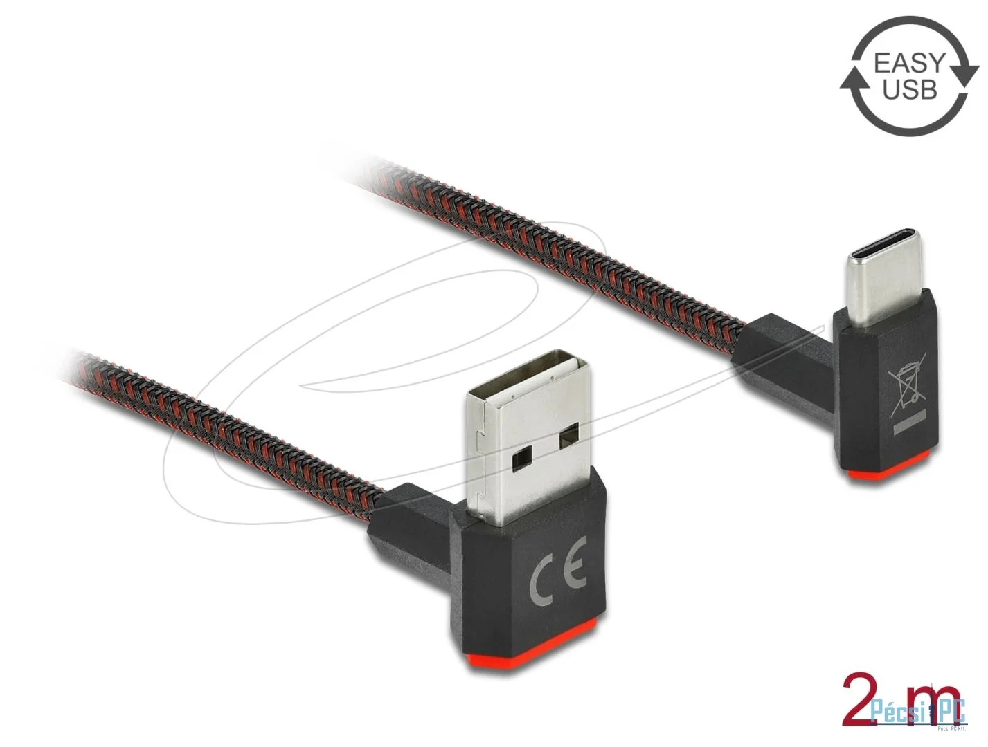 DeLock EASY-USB 2.0 Cable Type-A male to USB Type-C male angled up / down 2m Black