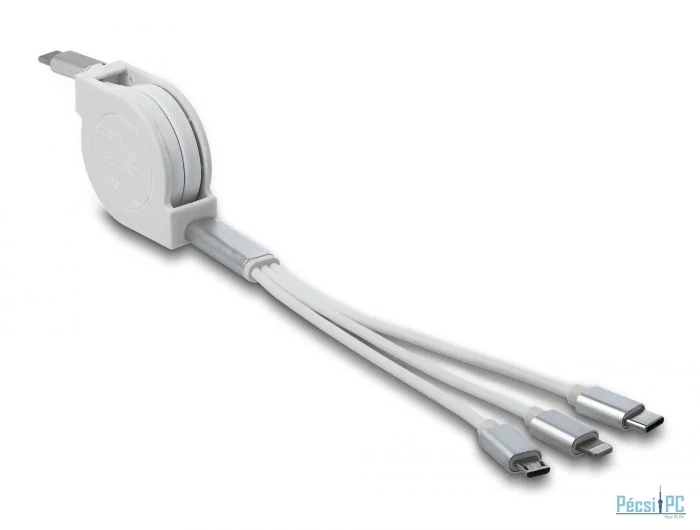 DeLock USB Type-C 3 in 1 Retractable Charging Cable for Lightning/Micro USB/USB Type-C White
