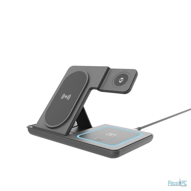 Gembird 3-in-1 foldable wireless charger stand 15W for Samsung watch Black