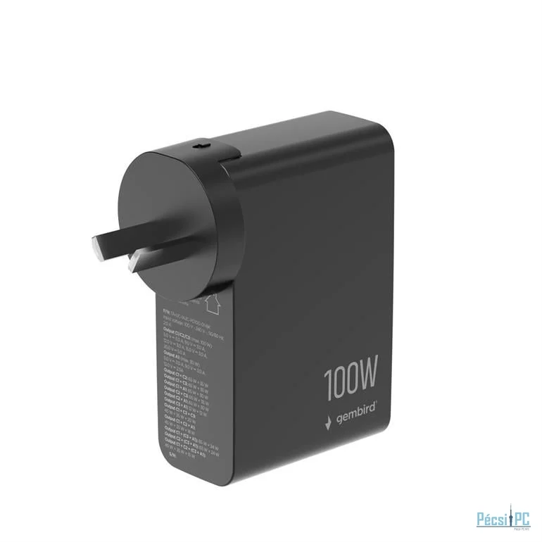 Gembird 4-port 100W GaN USB fast charger LCD Black