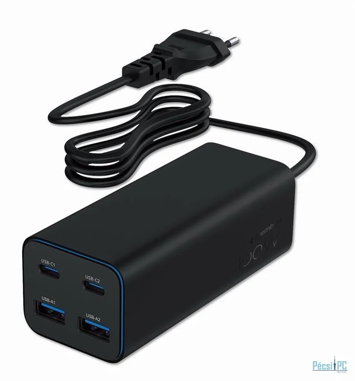 Gembird 4-port 100W GaN USB PowerDelivery fast charger Black