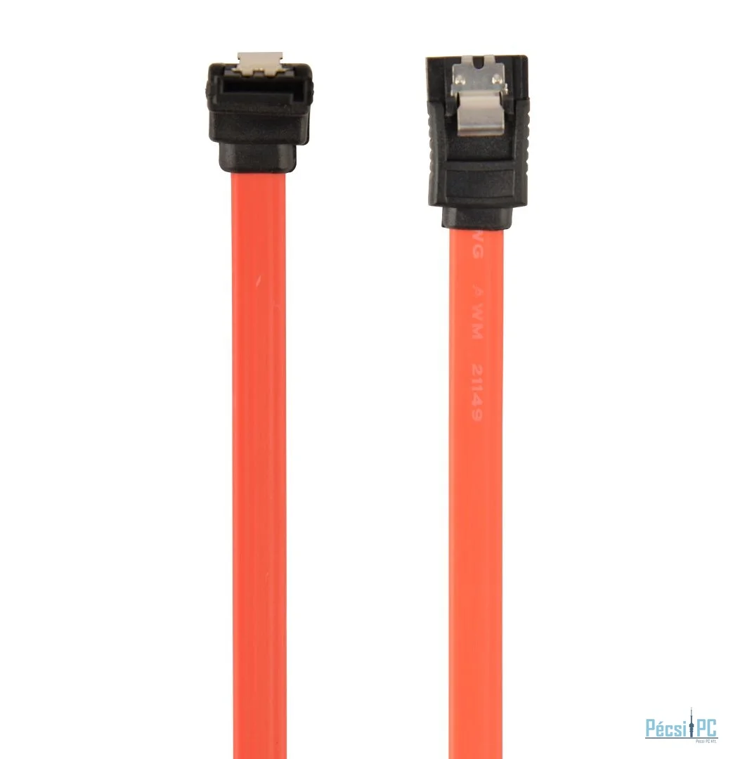Gembird SATA3 10cm data cable with 90 degree bent connector metal clips Red
