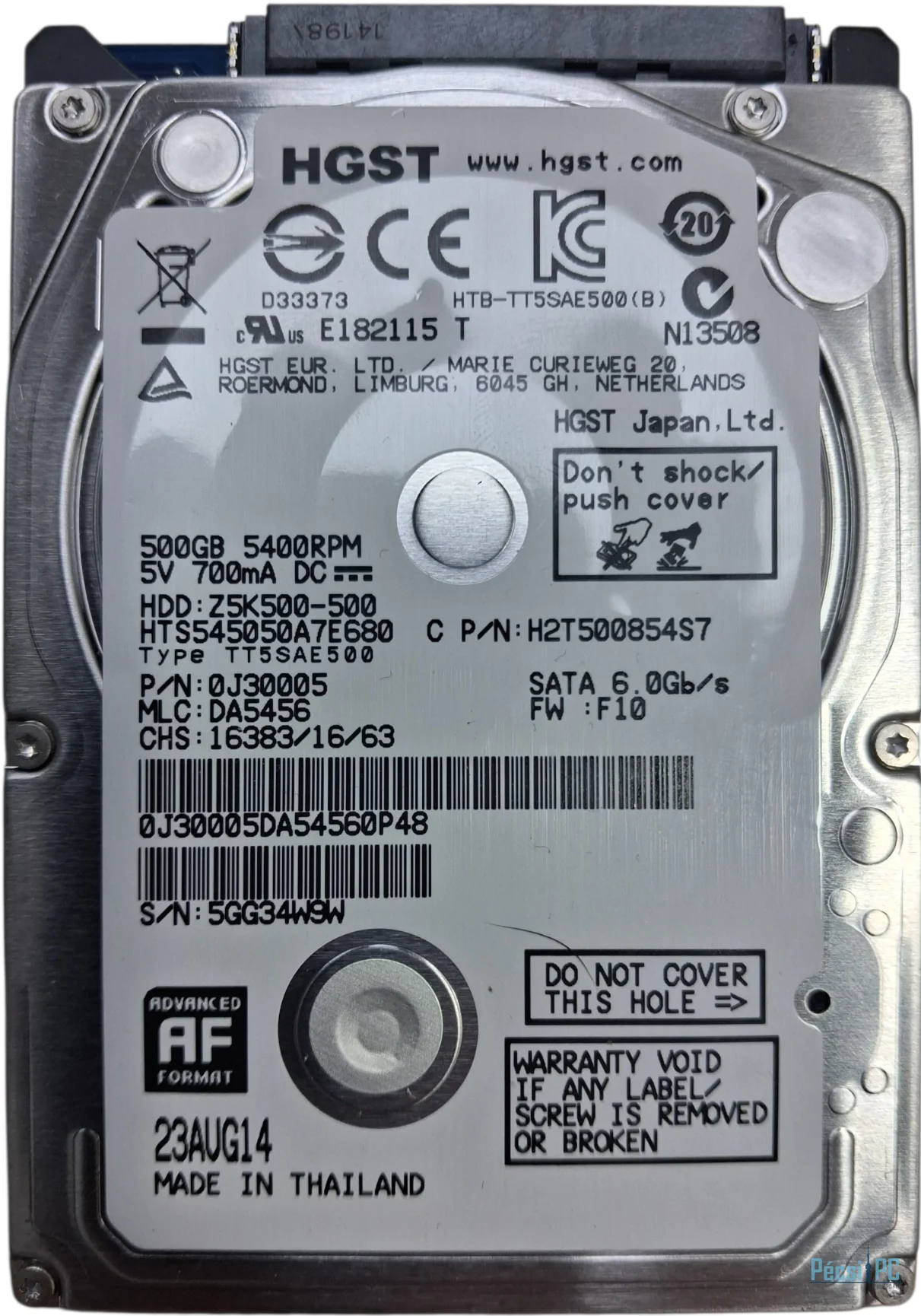 Használt Hitachi 500GB 5400rpm SATA-600 2,5" 8MB 7mm HTS545050A7E680