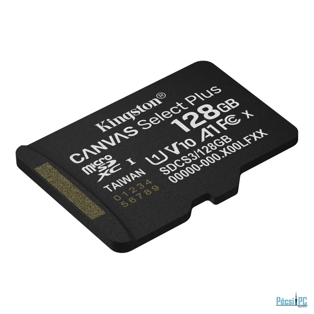 Kingston 128GB microSDXC Canvas Select Plus Gen3 Class 10 UHS-1 A1 V10 adapter nélkül