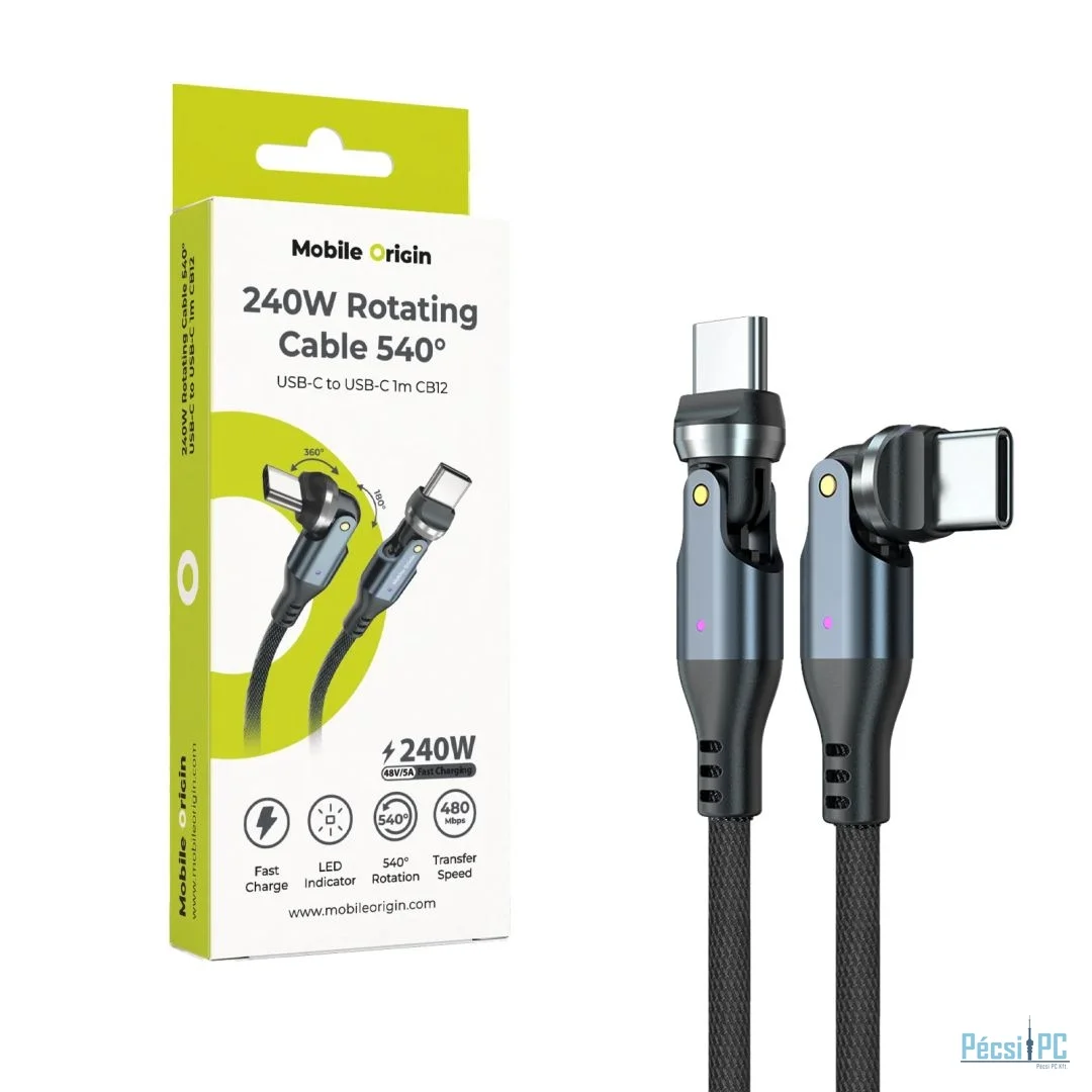 Mobile Origin 240W Rotating Cable 540° USB-C to USB-C 1m Black