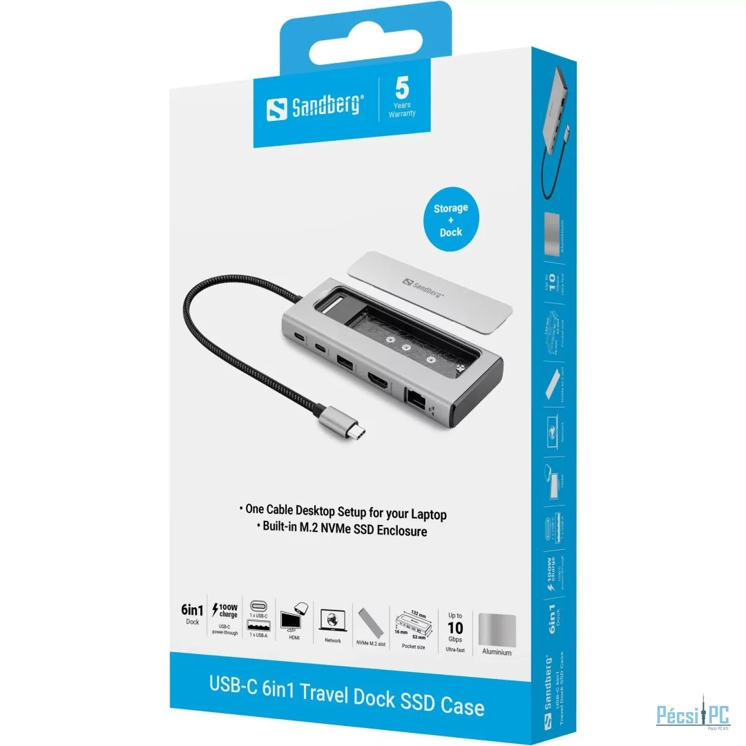 Sandberg USB-C 6in1 Travel Dock SSD Case