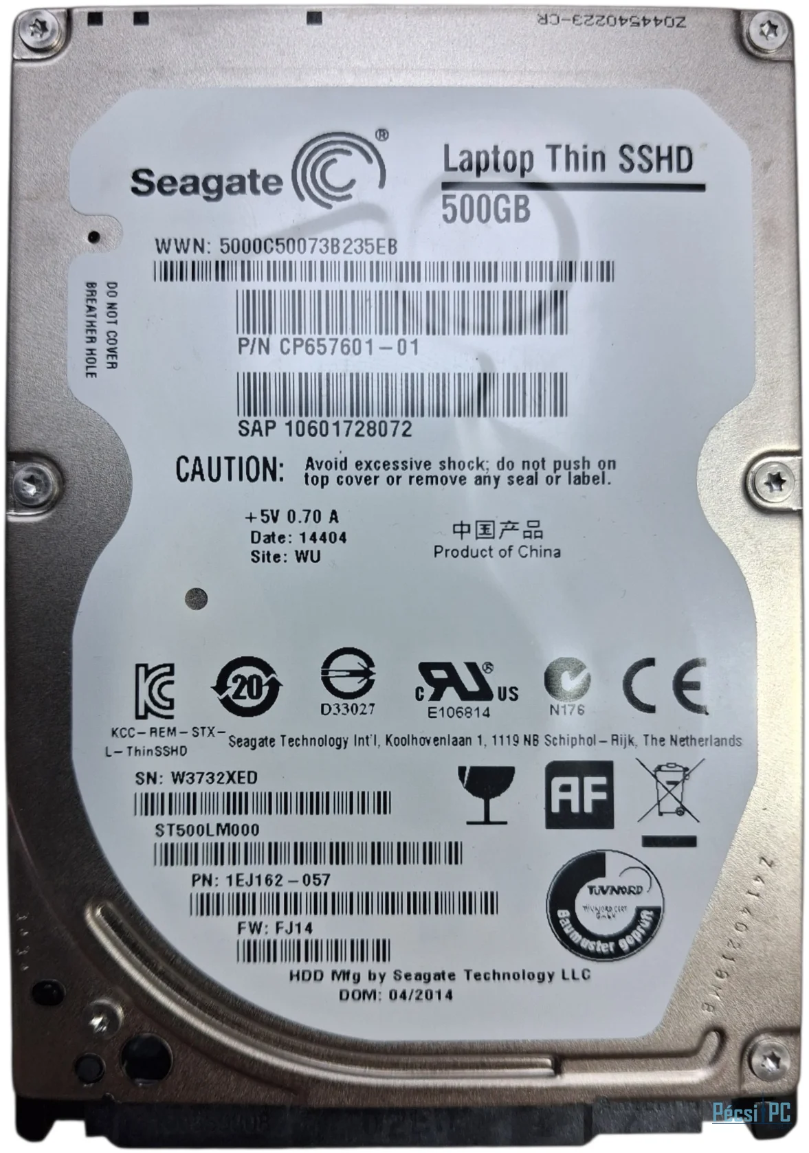 Használt Seagate 500GB 5400rpm SATA-600 2,5" 64MB 7mm ST500LM000 SSHD
