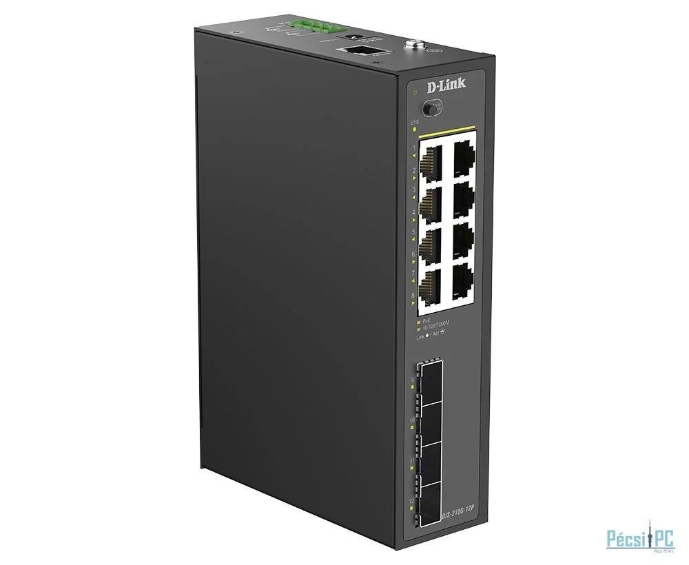 D-Link DIS-210G-12P 12-Port Industrial Gigabit Smart Managed PoE+ Switch with 4 SFP