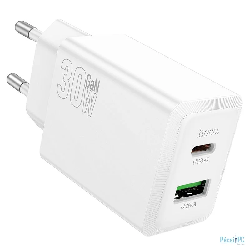 Hoco 71 Nuevo PD30W+QC3.0 GAN USB-C USB-A charger White