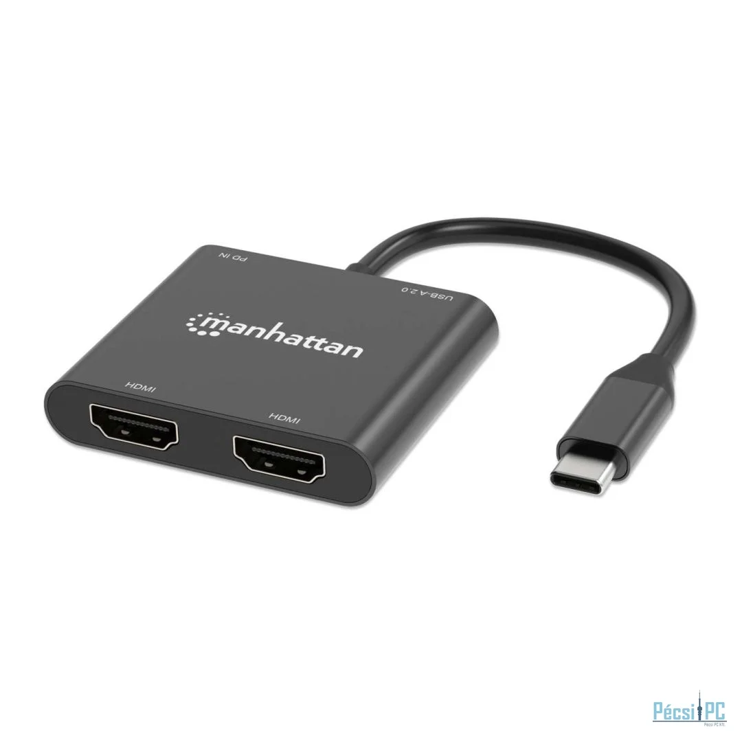 Manhattan USB-C PD to Dual-HDMI Monitor Adapter for Laptop and Tablet Black