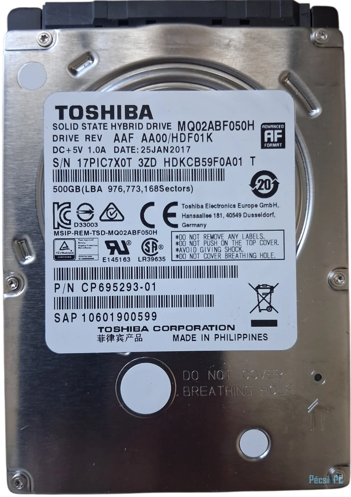 Használt Toshiba 500GB 5400rpm SATA-300 2,5" 8MB 7mm MQ02ABF050H