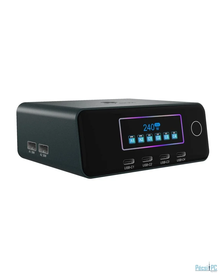 Raidsonic IcyBox GaN Charging Station with LCD-TFT display and up to 240 W