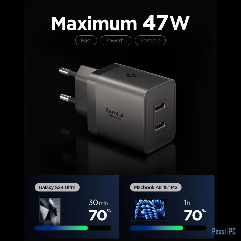Spigen Essential 47W Wall Charger Gunmetal