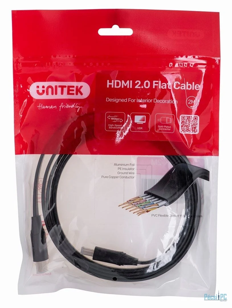 Unitek HDMI 2.0 Flat Cable 2m Black