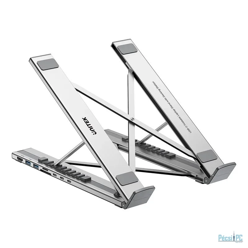 Unitek USB-C Foldable Laptop Stand with Docking Station Silver