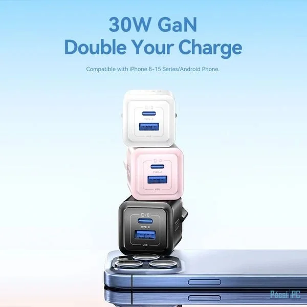 Vention 2-Port USB (C+A) GaN Charger (30W/30W) EU-Plug Pink
