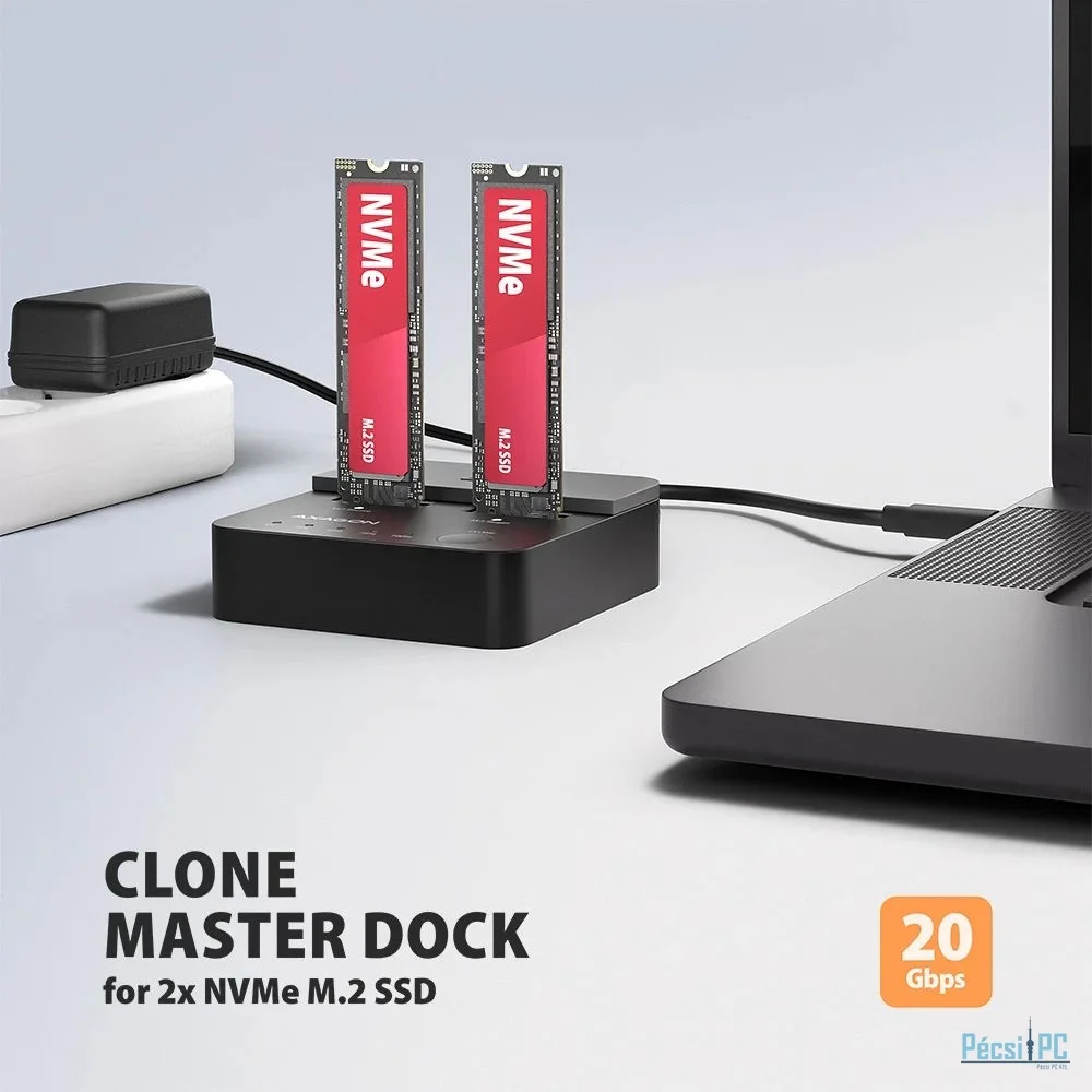 AXAGON ADSA-M2C22L USB-C 20Gbps docking station for 2× M.2 NVMe SSD with disk cloning function without PC