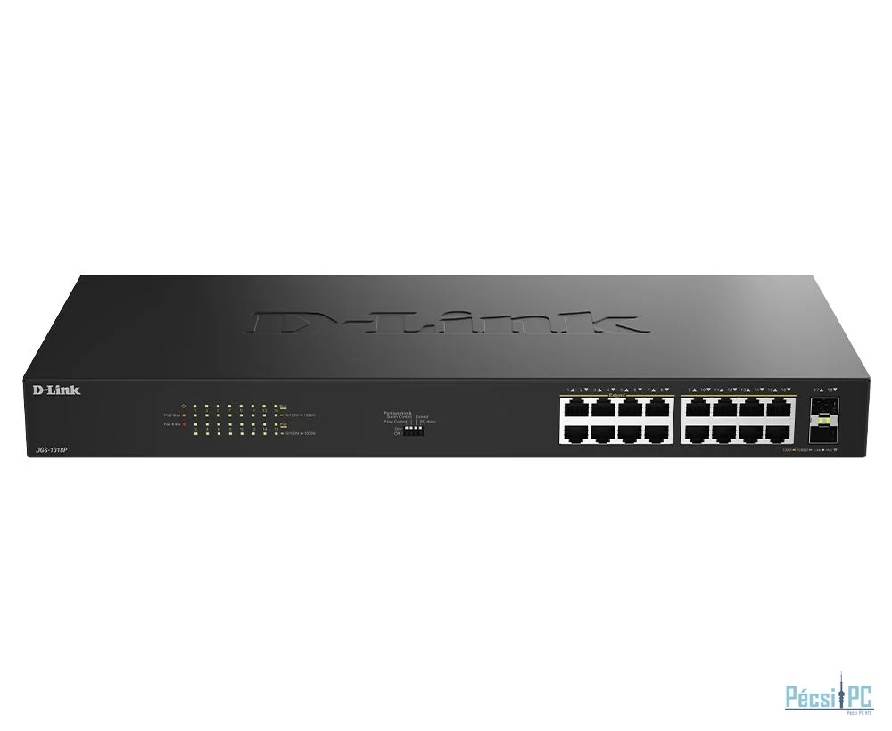 D-Link DGS-1018P 16-Port Gigabit Unmanaged PoE+ Switch with 2 SFP Ports