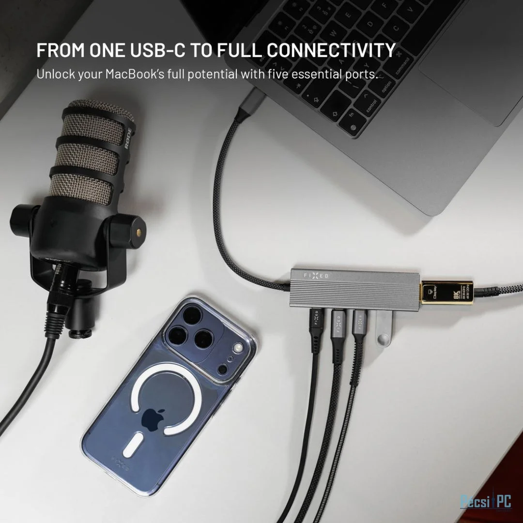 FIXED 5 portos USB-HUB, sötétszürke