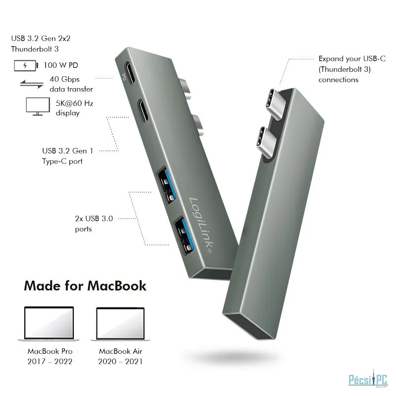 Logilink USB 3.2 Gen2x2 docking station 4-port PD Silver