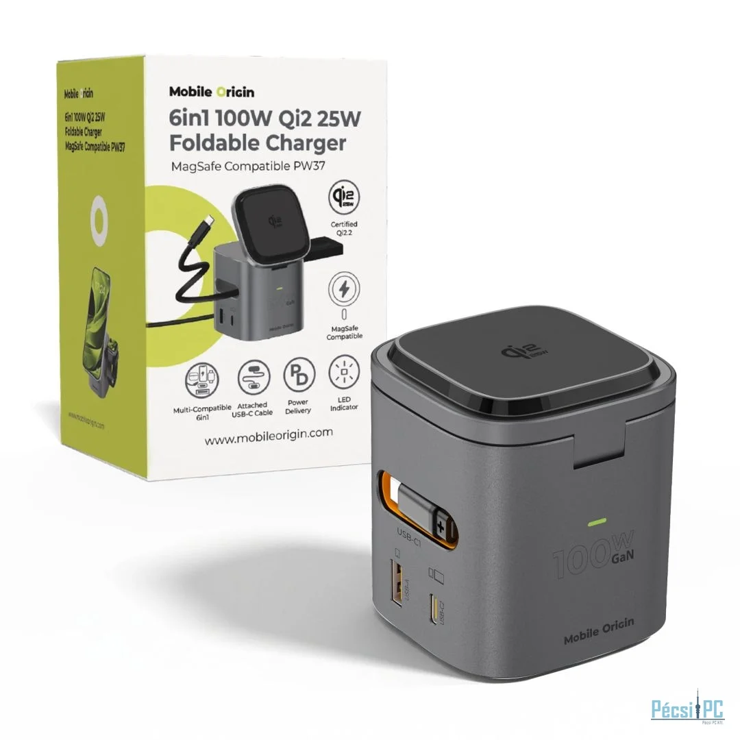 Mobile Origin 100W Qi2 25W Foldable Charger PW37 MagSafe Compatible Space Gray