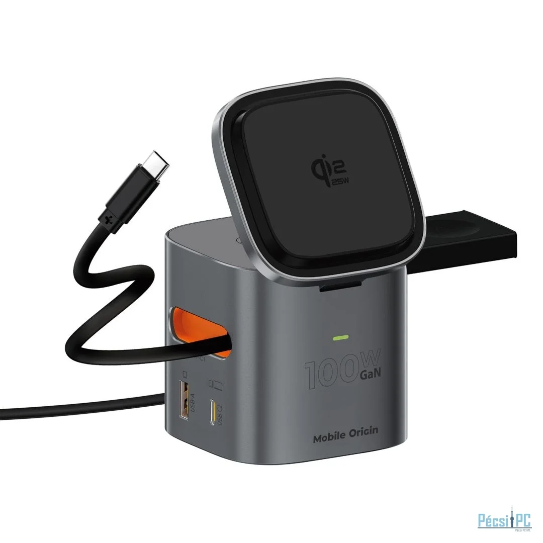 Mobile Origin 100W Qi2 25W Foldable Charger PW37 MagSafe Compatible Space Gray