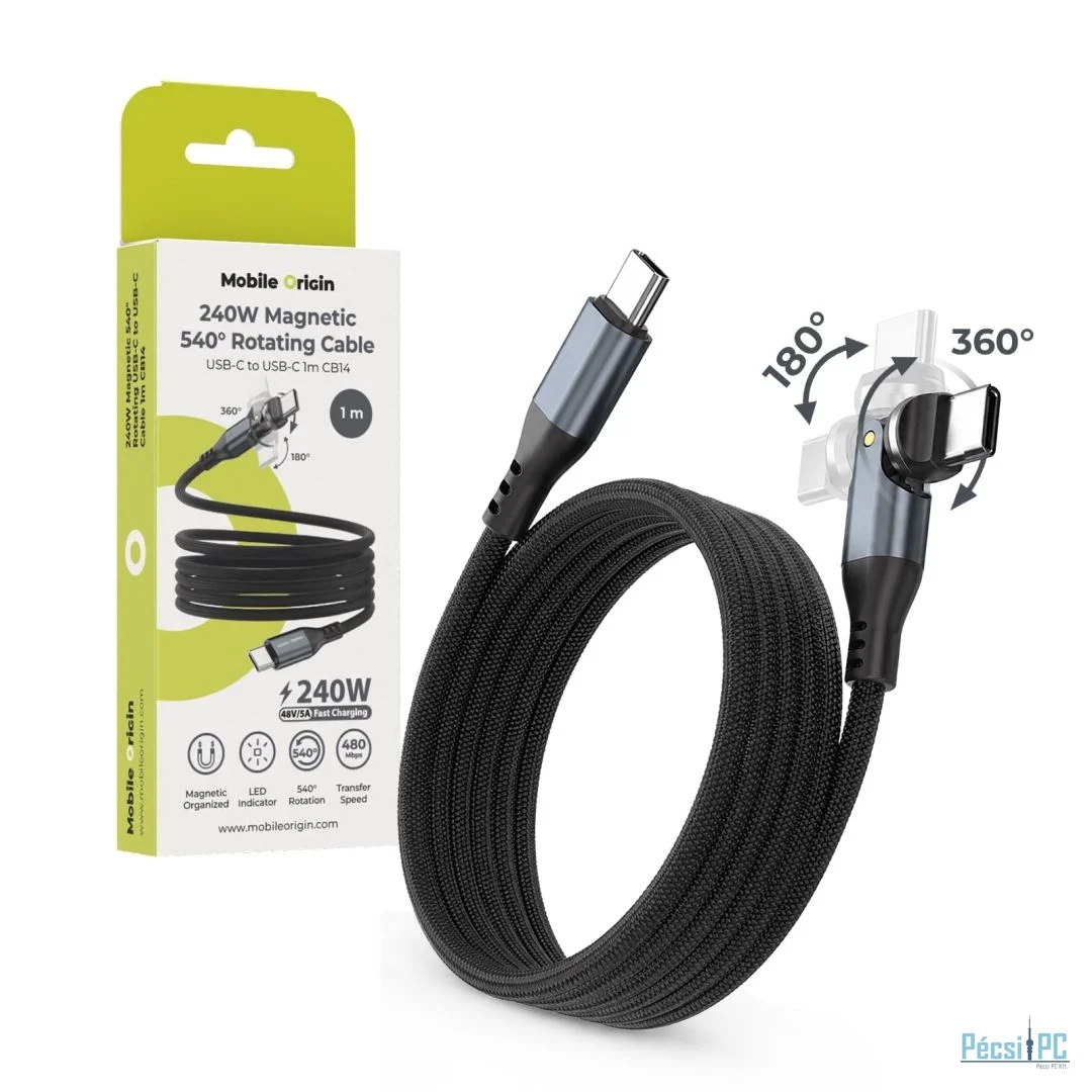Mobile Origin CB14 240W Magnetic 540° Rotating USB-C to USB-C Cable 1m Space Gray