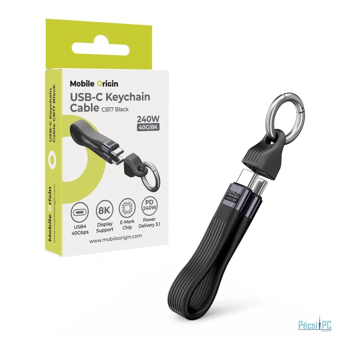 Mobile Origin CB17 240W 40Gbps 8K USB-C Keychain Cable Black