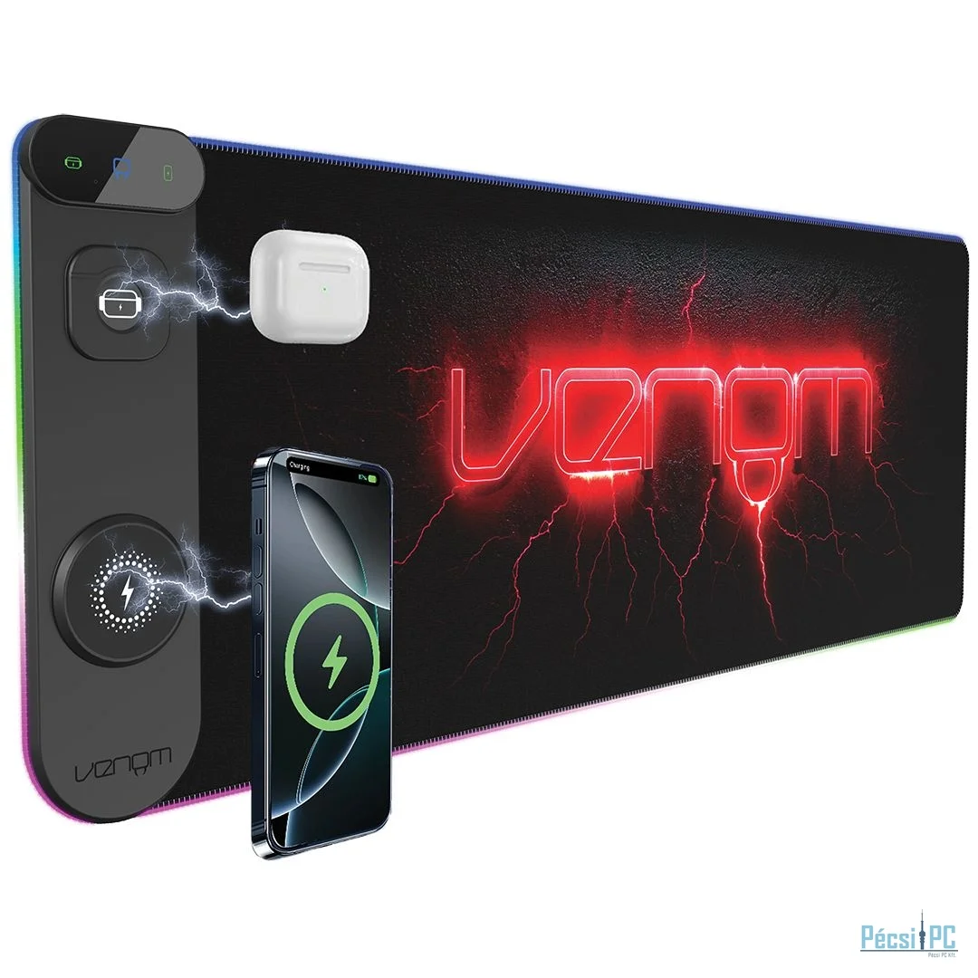 Venom Pro Charger LED Gaming Surface Egérpad Black
