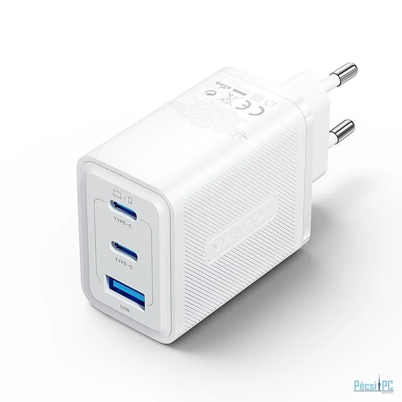 Vention 3-Port USB (C+C+A) GaN Charger (65W/65W/60W) EU-Plug White