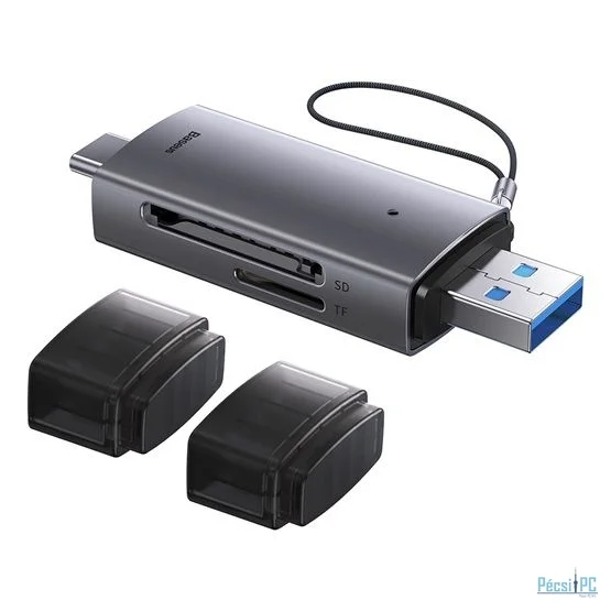 Baseus Dual Output USB-A & Type-C to SD TF Card Reader Grey