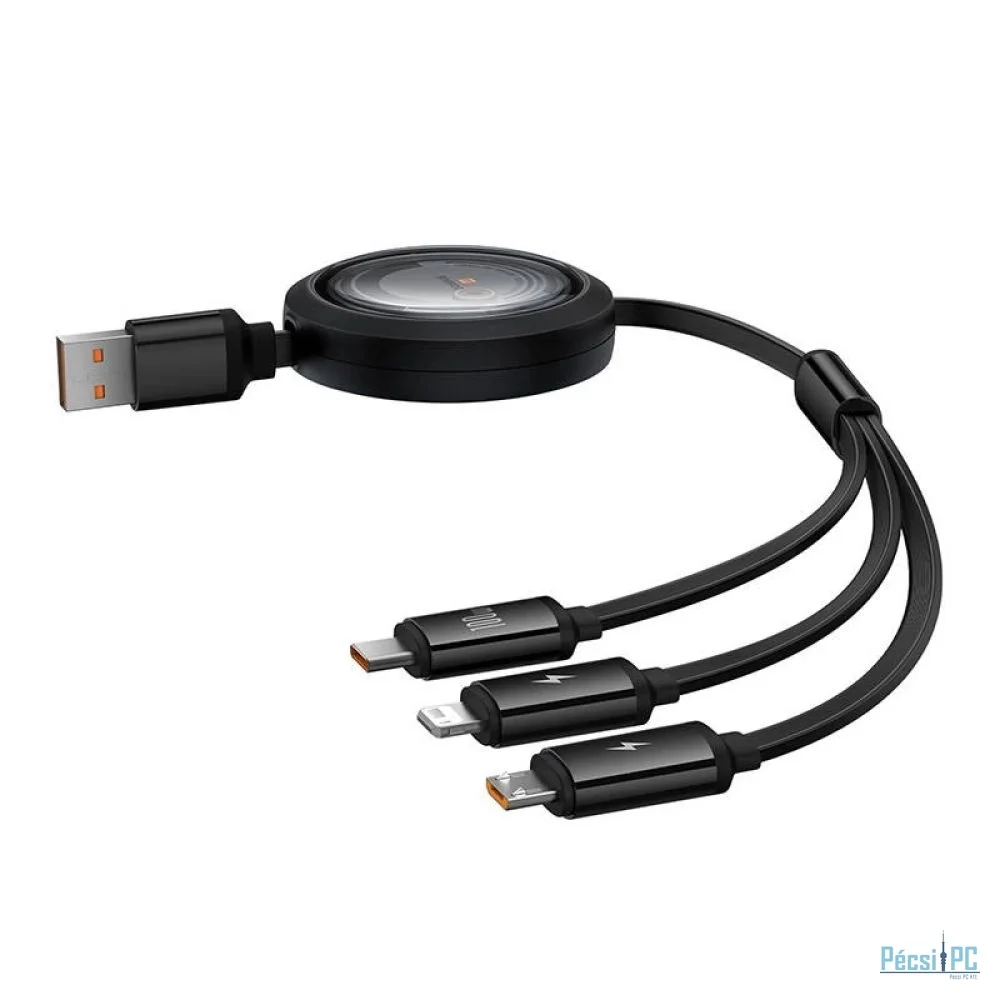 Baseus Free2Draw Crystal USB-A - USB-C+Micro+Lightning 1,1m Black