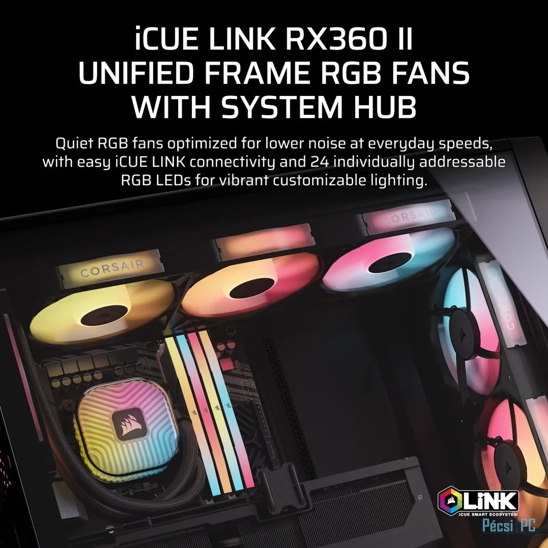 Corsair iCUE LINK RX360 II Unified Frame RGB PWM PC Fans Starter Kit with iCUE LINK System Hub Black
