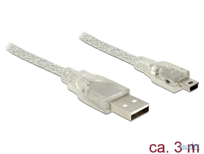 DeLock USB 2.0 Type-A male > USB 2.0 Mini-B male 3m cable Transparent