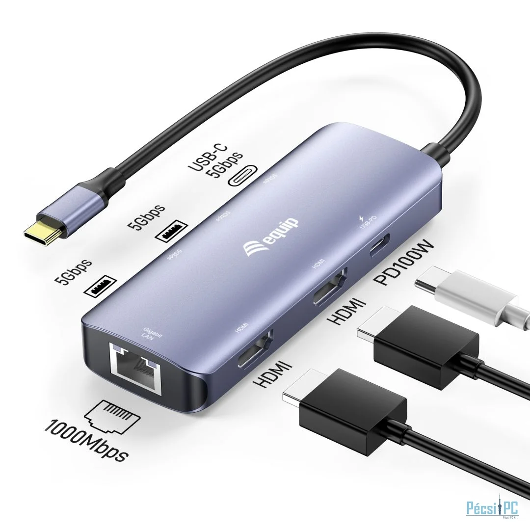 EQuip 133501 USB-C 7-in-1 MST Multifunctional Adapter Grey
