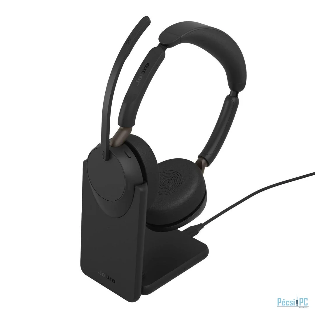 Jabra Evolve3 65 UC Stereo Link 390c Wireless Bluetooth Headset + Stand Black