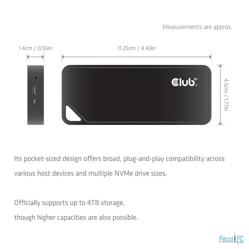 Club3D CAC-2510 M.2 SSD Enclosure with Cooling Fan NVMe USB4 40Gbps