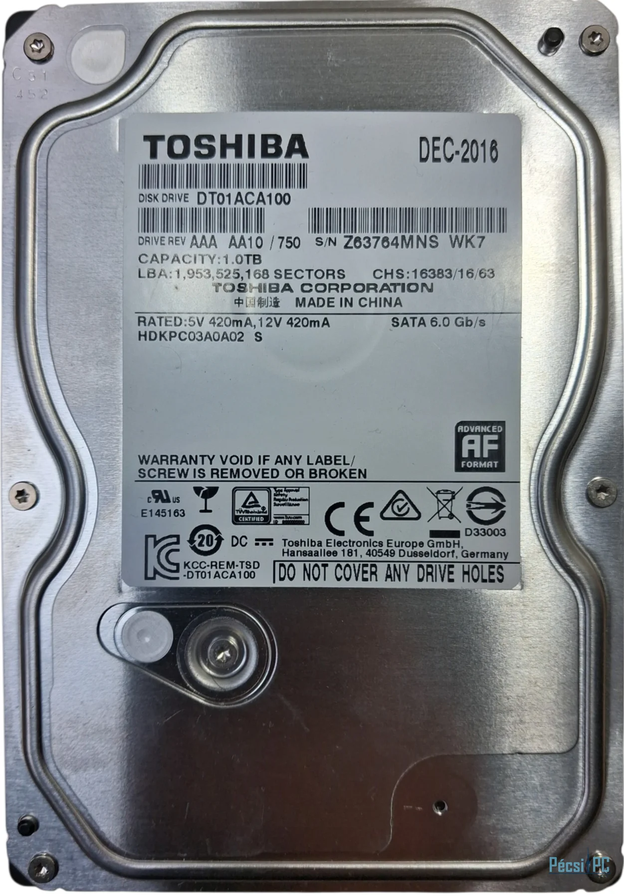 Használt Toshiba 1TB 7200rpm SATA-600 3,5" 32MB DT01ACA100