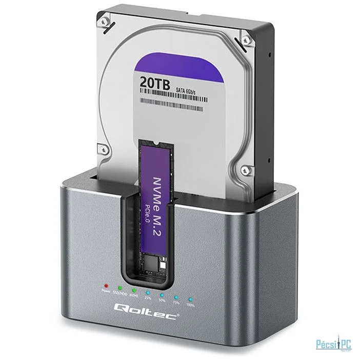 Qoltec 52631 2-in-1 HDD/SSD Docking Station USB-C 3.2 Gen 2 Aluminium