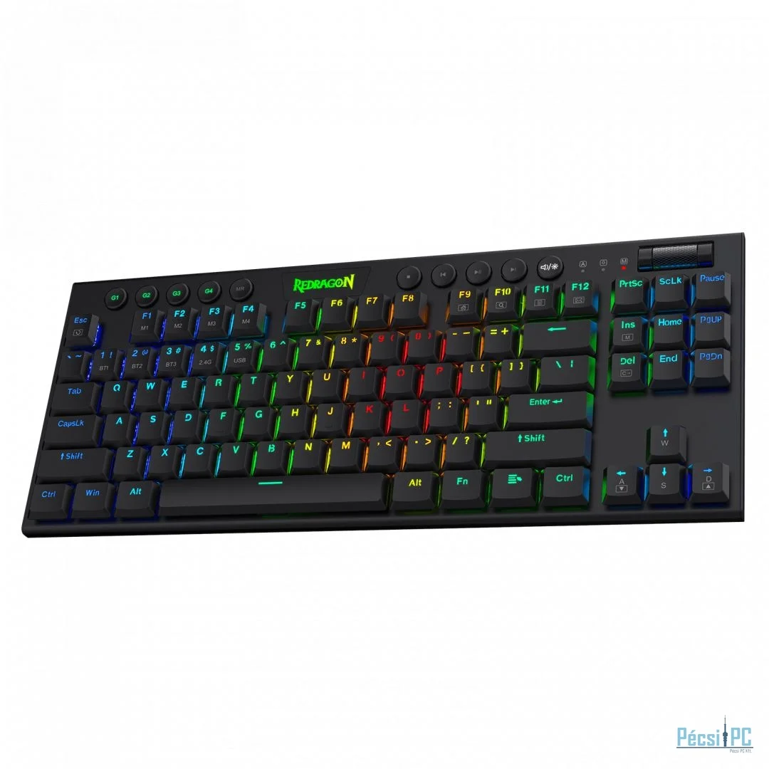 Redragon Horus TKL, wired&2.4G&BT mechanical Keyboard, RGB, blue switch Black HU - bemutató darab!