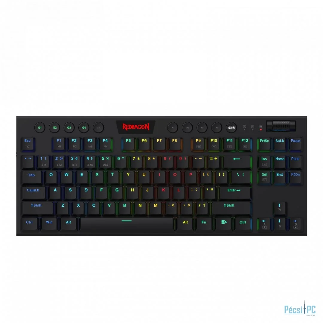 Redragon Horus TKL, wired&2.4G&BT mechanical Keyboard, RGB, blue switch Black HU - bemutató darab!