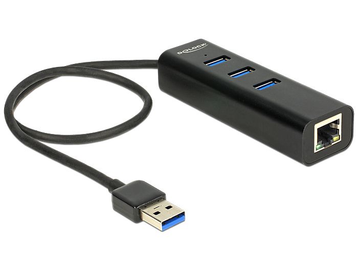 DeLock USB 3.0 Hub 3 Port + 1 Port Gigabit LAN 10/100/1000 Mbps