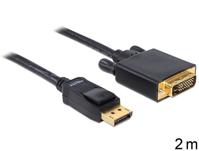 DeLock Displayport 1.2 male > DVI-I (Dual Link) male passive cable 2m Black